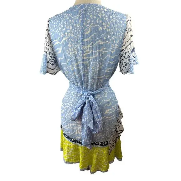 Tanya Taylor Bianka Silk Blend Wrap Dress Party Mini Leopard Short Sleeve Size 6 - Picture 4 of 16